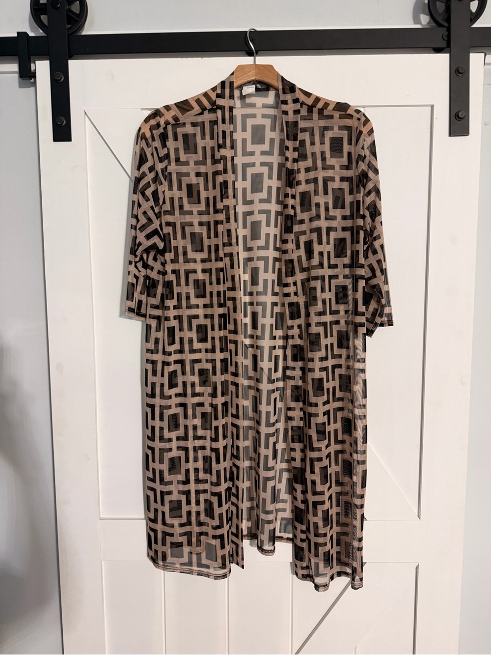 Geometric Print Open-Front Kimono - Black & Tan